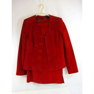 Danier Red Suede Suit 2 Piece Skirt Blazer Vtg 1980s Business Outfit  Size 8-10